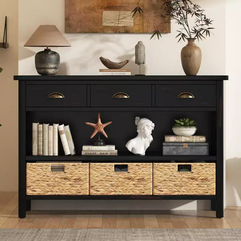 Tavolo consolle da ingresso Whisen Vintage, tavolino da divano con struttura in legno stabile, design portante e spazio pratico