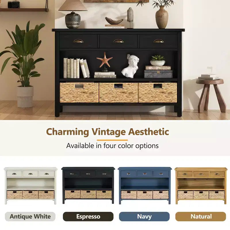 Tavolo consolle da ingresso Whisen Vintage, tavolino da divano con struttura in legno stabile, design portante e spazio pratico