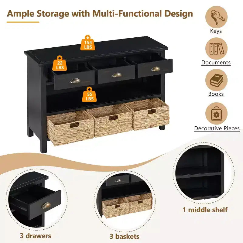Tavolo consolle da ingresso Whisen Vintage, tavolino da divano con struttura in legno stabile, design portante e spazio pratico