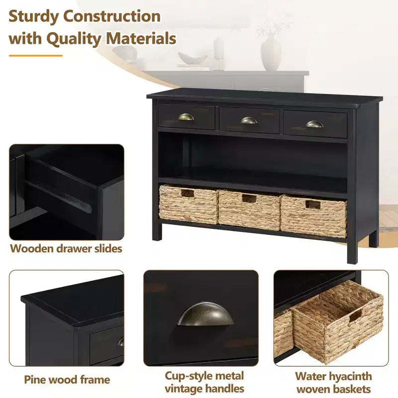 Tavolo consolle da ingresso Whisen Vintage, tavolino da divano con struttura in legno stabile, design portante e spazio pratico
