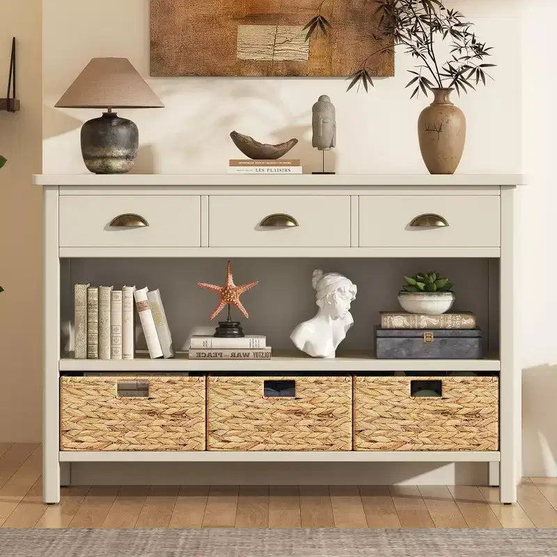 Tavolo consolle da ingresso Whisen Vintage, tavolino da divano con struttura in legno stabile, design portante e spazio pratico
