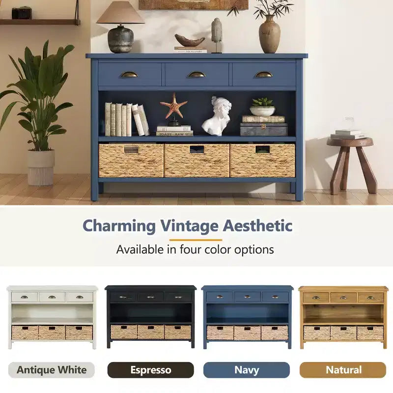 Tavolo consolle da ingresso Whisen Vintage, tavolino da divano con struttura in legno stabile, design portante e spazio pratico