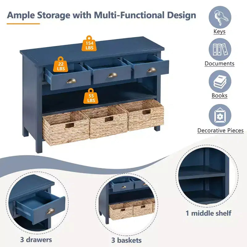 Tavolo consolle da ingresso Whisen Vintage, tavolino da divano con struttura in legno stabile, design portante e spazio pratico