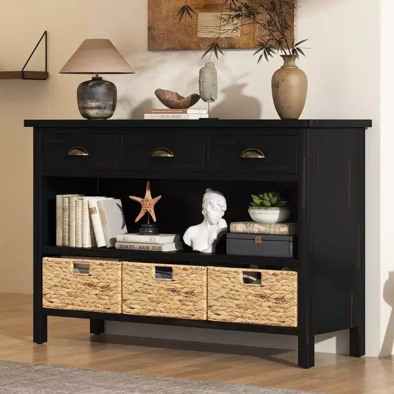 Tavolo consolle da ingresso Whisen Vintage, tavolino da divano con struttura in legno stabile, design portante e spazio pratico