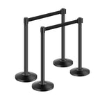 VEVOR Stanchion Post, 4 Pcs Stanchions with Retractable Belts, Carbon Steel Black Stanchions Queue with Sand Injection Hollow Base, Black