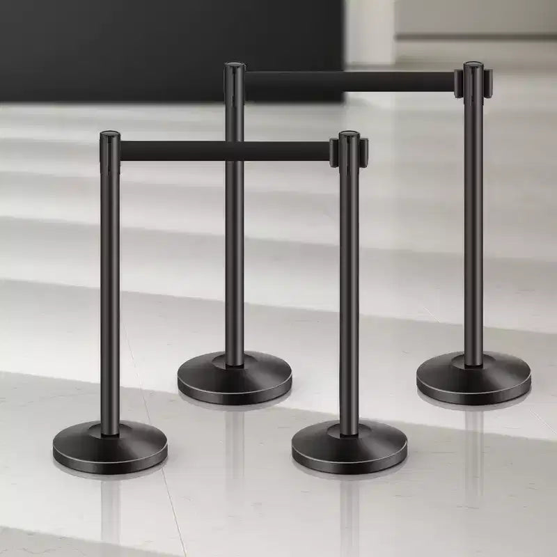 Pali per Barriere VEVOR, Set di 4 Pali con Cinghie Retrattili, Pali per Code Neri in Acciaio al Carbonio con Base Cava ad Iniezione di Sabbia, Neri