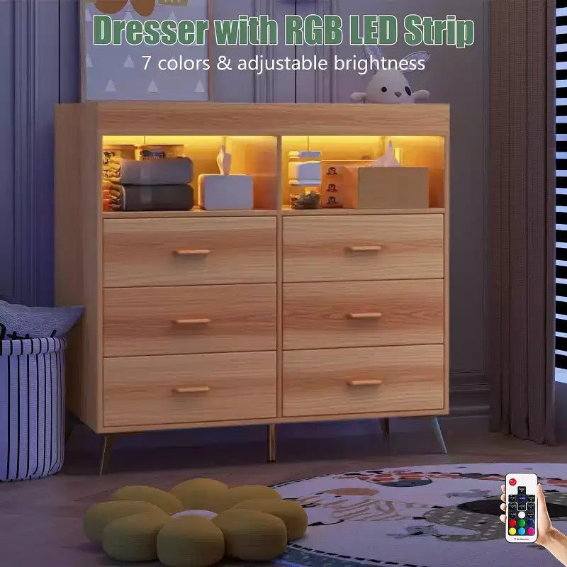 Fasciatoio con cassetti, cassettiera per neonati con fasciatoio superiore, presa di corrente, luce LED e piedini in metallo, stazione per il cambio pannolini