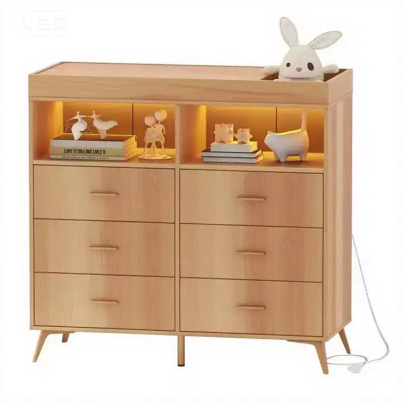 Fasciatoio con cassetti, cassettiera per neonati con fasciatoio superiore, presa di corrente, luce LED e piedini in metallo, stazione per il cambio pannolini