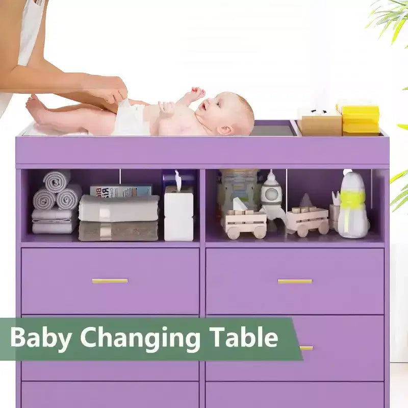 Fasciatoio con cassetti, cassettiera per neonati con fasciatoio superiore, presa di corrente, luce LED e piedini in metallo, stazione per il cambio pannolini