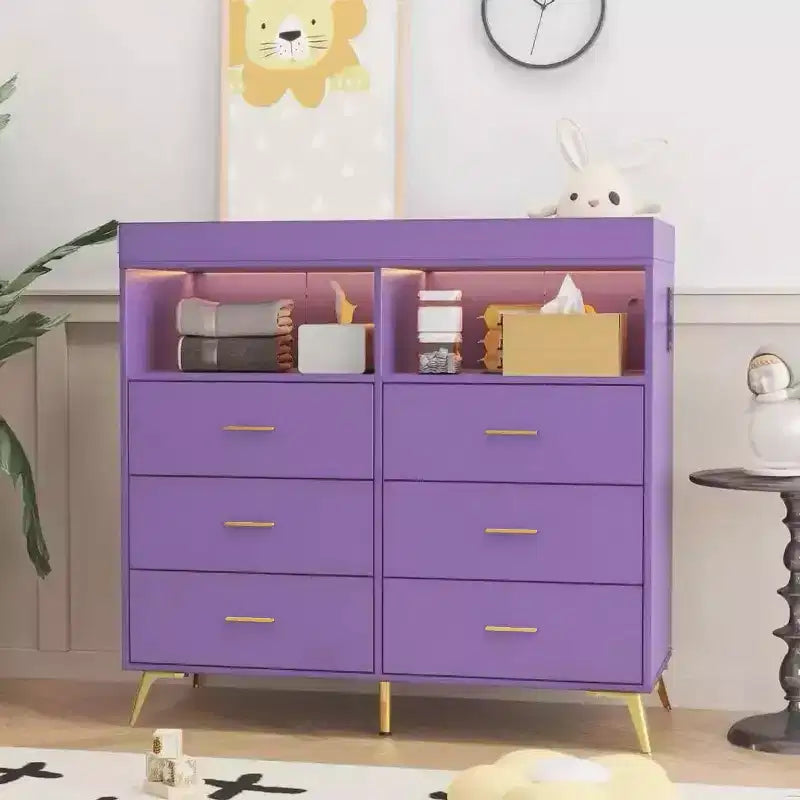 Fasciatoio con cassetti, cassettiera per neonati con fasciatoio superiore, presa di corrente, luce LED e piedini in metallo, stazione per il cambio pannolini