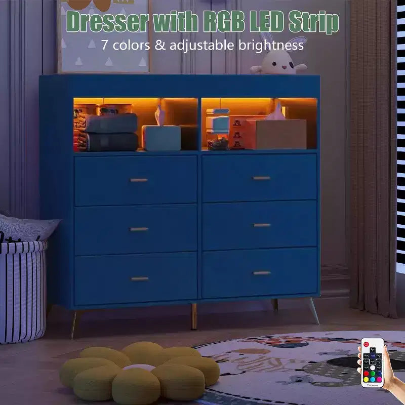 Fasciatoio con cassetti, cassettiera per neonati con fasciatoio superiore, presa di corrente, luce LED e piedini in metallo, stazione per il cambio pannolini