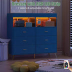 Fasciatoio con cassetti, cassettiera per neonati con fasciatoio superiore, presa di corrente, luce LED e piedini in metallo, stazione per il cambio pannolini