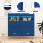 Fasciatoio con cassetti, cassettiera per neonati con fasciatoio superiore, presa di corrente, luce LED e piedini in metallo, stazione per il cambio pannolini