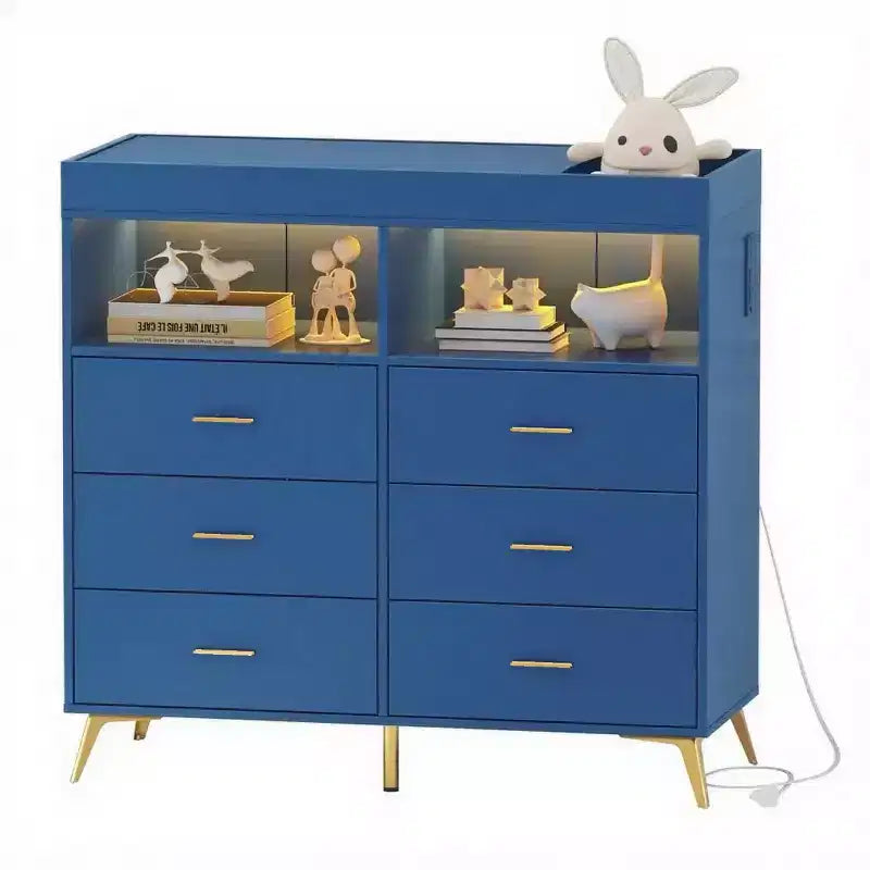 Fasciatoio con cassetti, cassettiera per neonati con fasciatoio superiore, presa di corrente, luce LED e piedini in metallo, stazione per il cambio pannolini