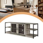 Industrial Entermainment Center with Storage Cabinet & 2 Mesh Doors,2 Tier TV Stand with Wood Rustic TV Console