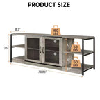 Centro di intrattenimento industriale con mobile contenitore e 2 ante a rete, porta TV a 2 livelli con console TV rustica in legno