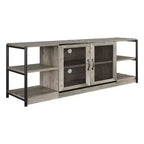 Centro di intrattenimento industriale con mobile contenitore e 2 ante a rete, porta TV a 2 livelli con console TV rustica in legno