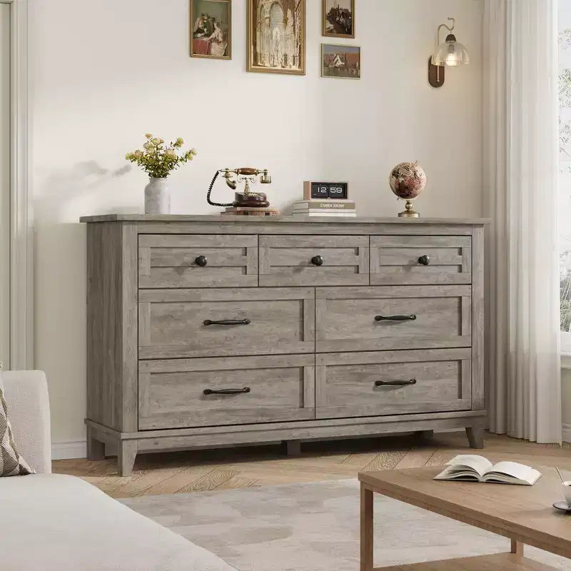 7 cassetti per camera da letto, cassettiera da 137 cm di larghezza con cassetti portaoggetti, mobile contenitore in legno indipendente