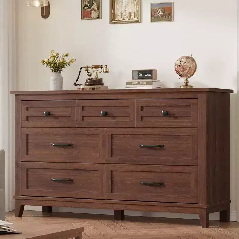 7 cassetti per camera da letto, cassettiera da 137 cm di larghezza con cassetti portaoggetti, mobile contenitore in legno indipendente