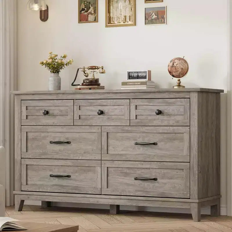 7 cassetti per camera da letto, cassettiera da 137 cm di larghezza con cassetti portaoggetti, mobile contenitore in legno indipendente