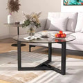 Modern Cocktail Table Round Glass Coffee Table, Base & Tempered Glass Top for Living Room,