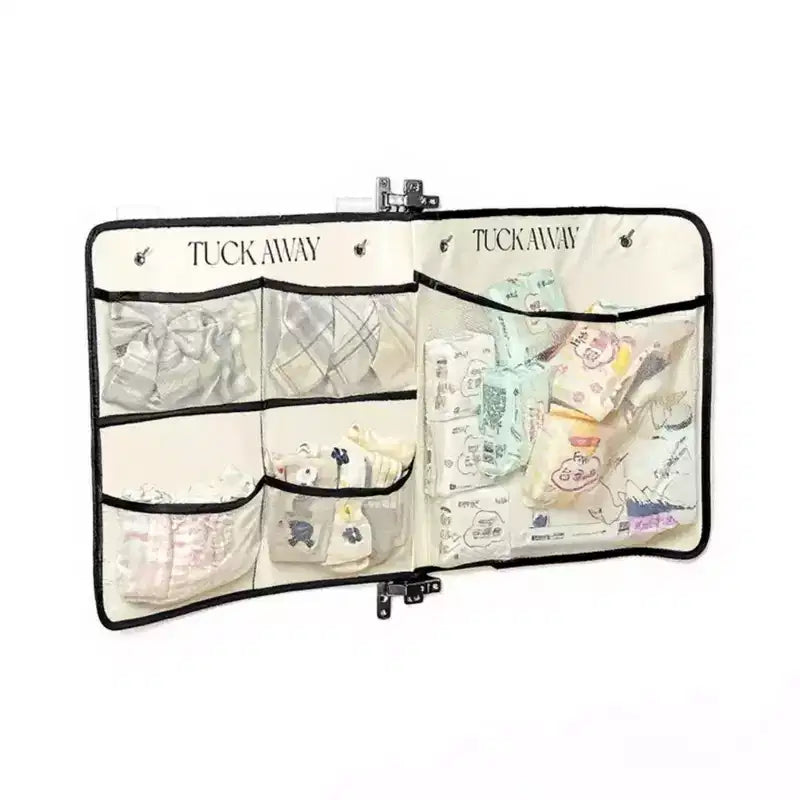 Alilang Organizer Pieghevole da Appendere con Scomparti Etichettati e Bordo a Contrasto 39,5x17,5 pollici - Beige Chiaro