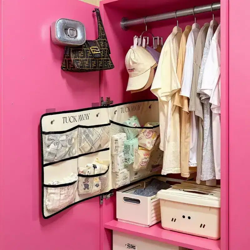 Alilang Organizer Pieghevole da Appendere con Scomparti Etichettati e Bordo a Contrasto 39,5x17,5 pollici - Beige Chiaro