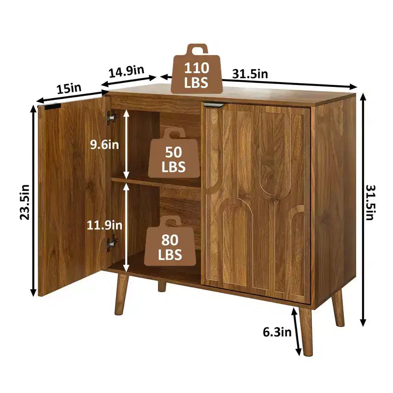 JVNOXK Madia da Buffet con Ante e Cassetti, Madia a Buffet Rustica con Design a Fermaglio, Mobile Contenitore da Caffè in Legno per Cucina, Noce