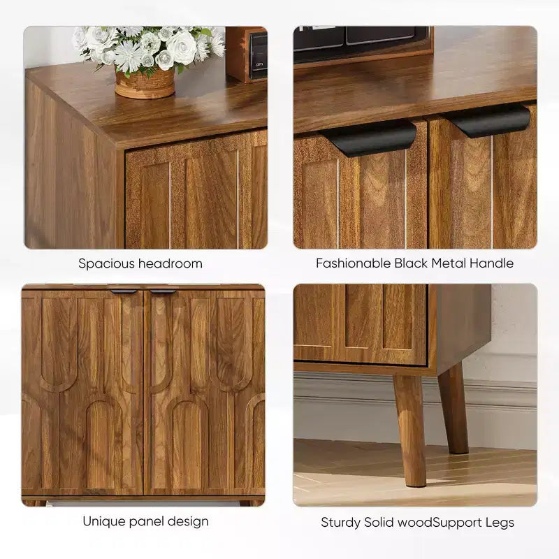 JVNOXK Madia da Buffet con Ante e Cassetti, Madia a Buffet Rustica con Design a Fermaglio, Mobile Contenitore da Caffè in Legno per Cucina, Noce