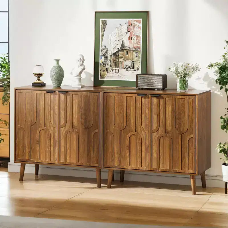 JVNOXK Madia da Buffet con Ante e Cassetti, Madia a Buffet Rustica con Design a Fermaglio, Mobile Contenitore da Caffè in Legno per Cucina, Noce