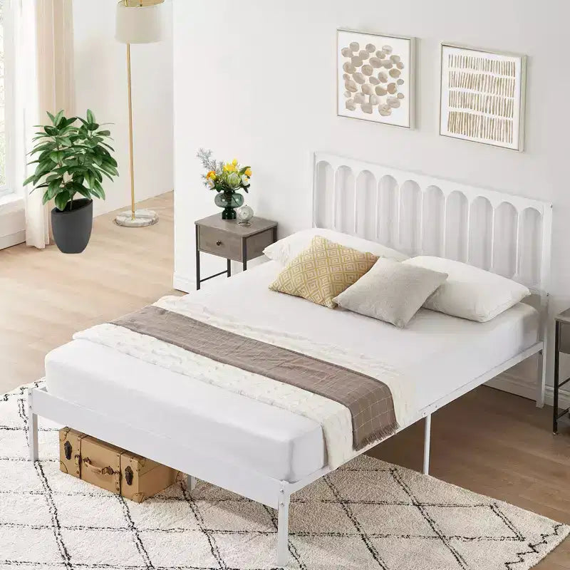 Struttura letto matrimoniale con piattaforma, struttura letto in metallo con testiera, 32 cm di spazio di archiviazione sottostante, non necessita di rete a molle, silenzioso, nero