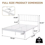 Struttura letto matrimoniale con piattaforma, struttura letto in metallo con testiera, 32 cm di spazio di archiviazione sottostante, non necessita di rete a molle, silenzioso, nero