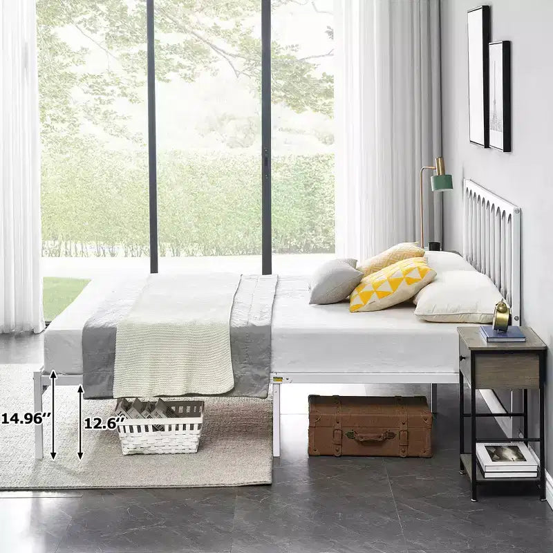 Struttura letto matrimoniale con piattaforma, struttura letto in metallo con testiera, 32 cm di spazio di archiviazione sottostante, non necessita di rete a molle, silenzioso, nero