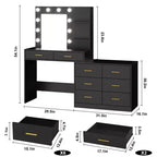 Coiffeuse de 61 po avec miroir et lumière, comprenant 8 tiroirs de rangement et 2 étagères, 3 modes d'éclairage et une luminosité réglable. Coiffeuse de chambre.