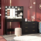 Coiffeuse de 61 po avec miroir et lumière, comprenant 8 tiroirs de rangement et 2 étagères, 3 modes d'éclairage et une luminosité réglable. Coiffeuse de chambre.