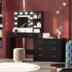 Coiffeuse de 61 po avec miroir et lumière, comprenant 8 tiroirs de rangement et 2 étagères, 3 modes d'éclairage et une luminosité réglable. Coiffeuse de chambre.