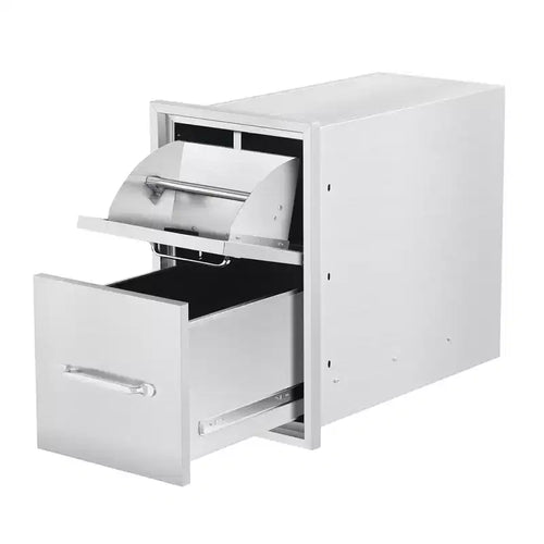 3 Layer Outdoor Kitchen Drawers with Paper Towel Holder - Stainless Steel Flush Mount Kitchen Access Drawer with Grooved Handle