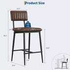 Lot de 2 tabourets de bar hauteur comptoir, tabourets de cuisine rembourrés avec dossier et repose-pieds, tabourets de bar en similicuir pour îlot de cuisine
