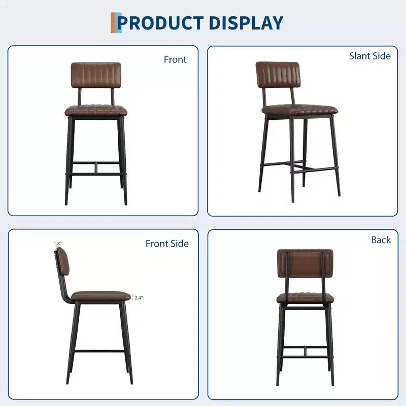 Lot de 2 tabourets de bar hauteur comptoir, tabourets de cuisine rembourrés avec dossier et repose-pieds, tabourets de bar en similicuir pour îlot de cuisine