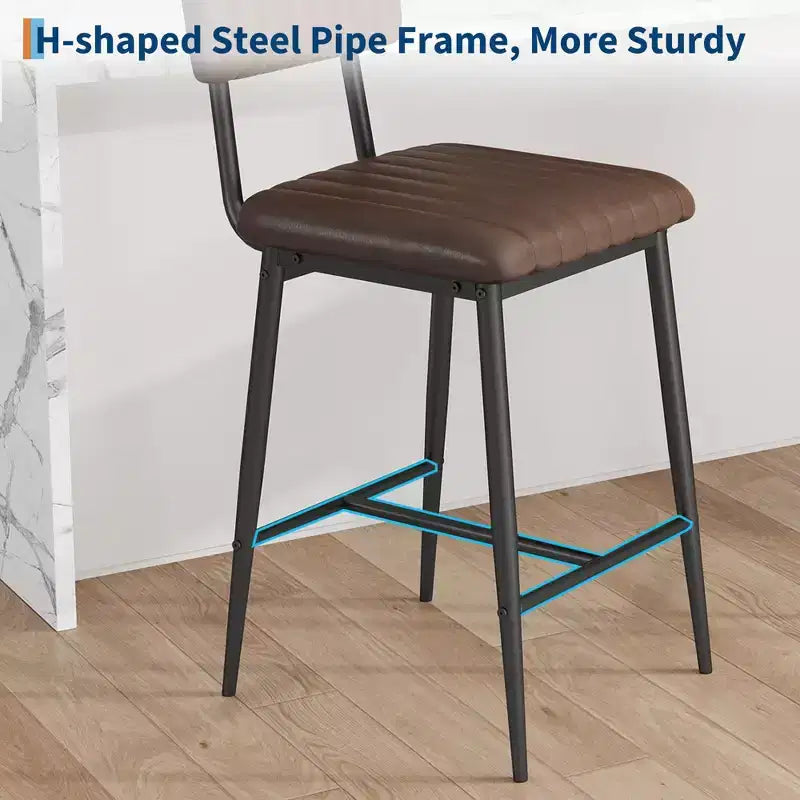 Lot de 2 tabourets de bar hauteur comptoir, tabourets de cuisine rembourrés avec dossier et repose-pieds, tabourets de bar en similicuir pour îlot de cuisine