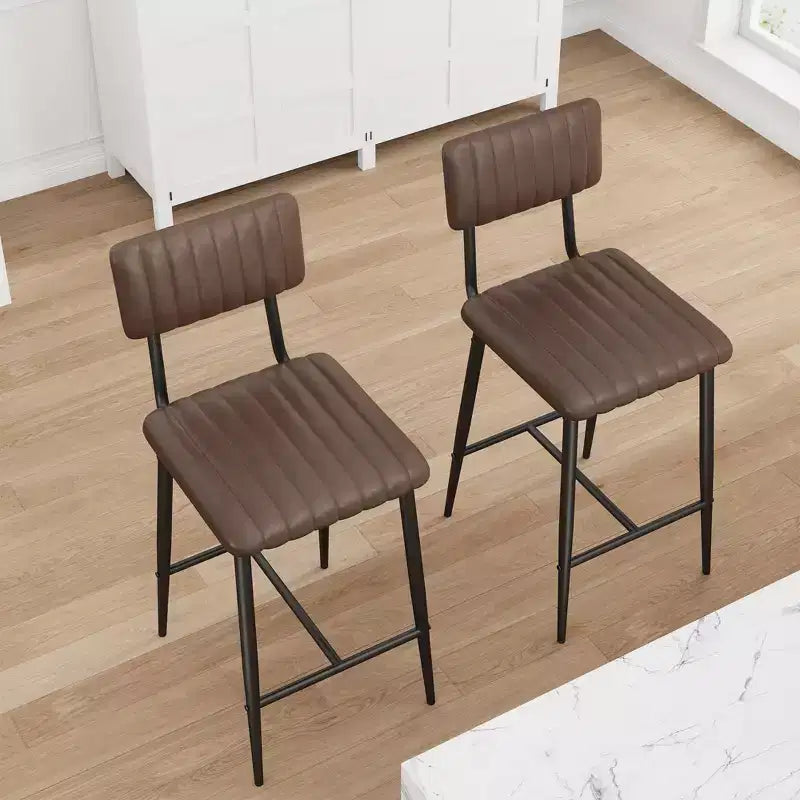 Lot de 2 tabourets de bar hauteur comptoir, tabourets de cuisine rembourrés avec dossier et repose-pieds, tabourets de bar en similicuir pour îlot de cuisine