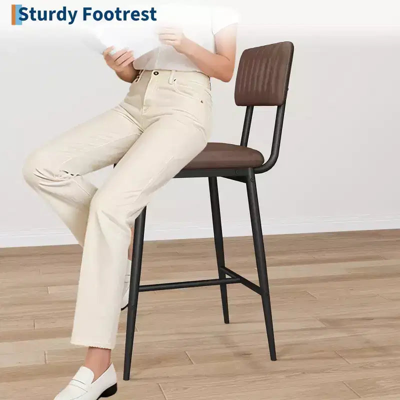 Lot de 2 tabourets de bar hauteur comptoir, tabourets de cuisine rembourrés avec dossier et repose-pieds, tabourets de bar en similicuir pour îlot de cuisine