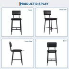 Lot de 2 tabourets de bar hauteur comptoir, tabourets de cuisine rembourrés avec dossier et repose-pieds, tabourets de bar en similicuir pour îlot de cuisine