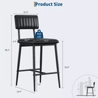 Lot de 2 tabourets de bar hauteur comptoir, tabourets de cuisine rembourrés avec dossier et repose-pieds, tabourets de bar en similicuir pour îlot de cuisine