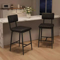 Counter Height Bar Stools Set of 2, Upholstered Kitchen Counter Stools with Backrest & Footrest, Faux Leather Bar Stools for Kitchen Island