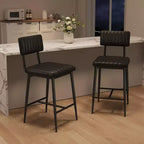 Counter Height Bar Stools Set of 2, Upholstered Kitchen Counter Stools with Backrest & Footrest, Faux Leather Bar Stools for Kitchen Island