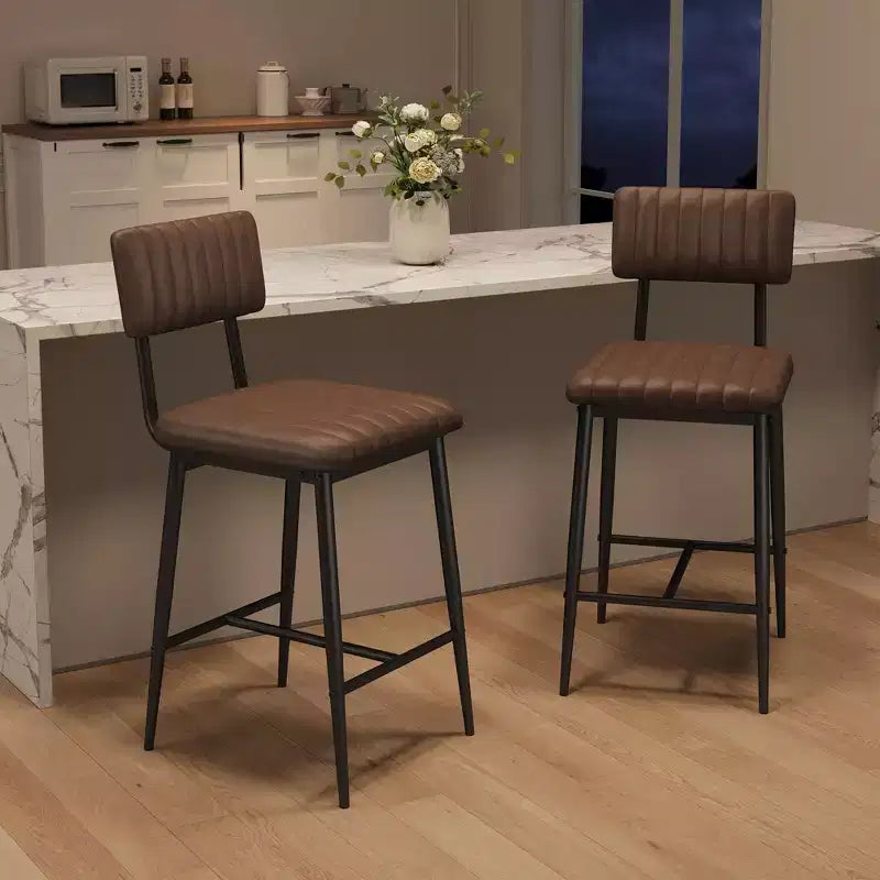 Lot de 2 tabourets de bar hauteur comptoir, tabourets de cuisine rembourrés avec dossier et repose-pieds, tabourets de bar en similicuir pour îlot de cuisine