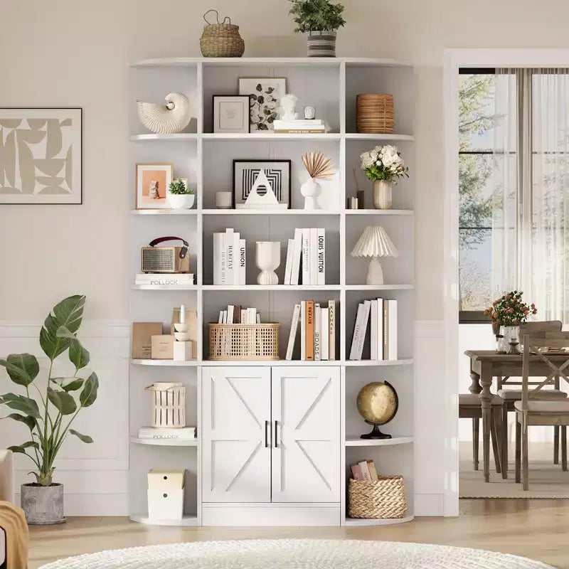 Libreria a 6 Ripiani con Armadietto e Scaffali Aperti, Scaffale Moderno Stile Fattoria Alto 190cm, Organizer a 3 Sezioni Largo 120cm