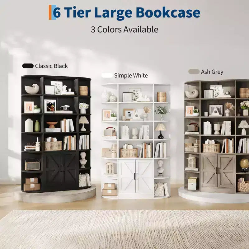 Libreria a 6 Ripiani con Armadietto e Scaffali Aperti, Scaffale Moderno Stile Fattoria Alto 190cm, Organizer a 3 Sezioni Largo 120cm