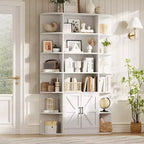 Libreria a 6 Ripiani con Armadietto e Scaffali Aperti, Scaffale Moderno Stile Fattoria Alto 190cm, Organizer a 3 Sezioni Largo 120cm
